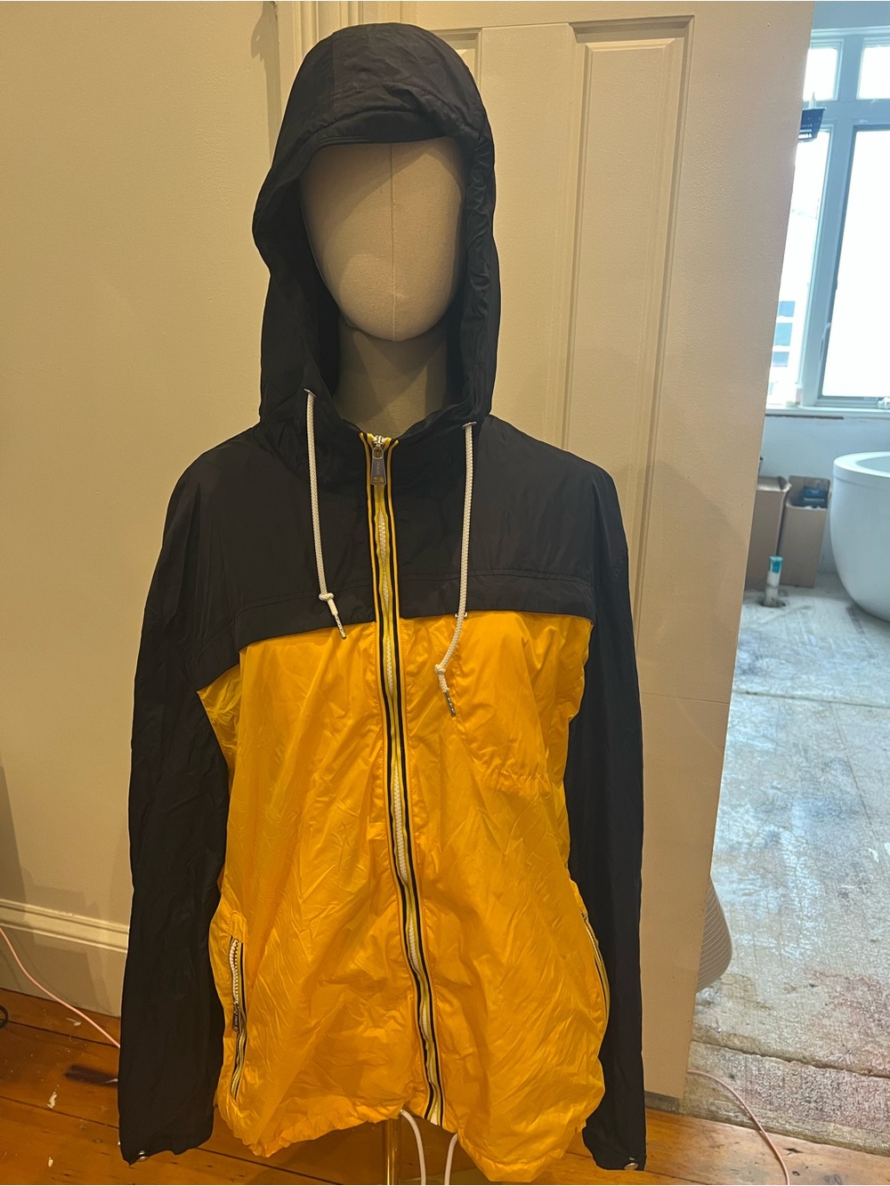 Polo by Ralph Lauren Black and Yellow Colorblock Hooded Windbreaker